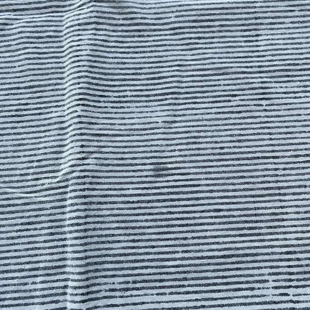 4 CB2 Block Printed Stripe Panel Gray Linen Blend Curtains 48